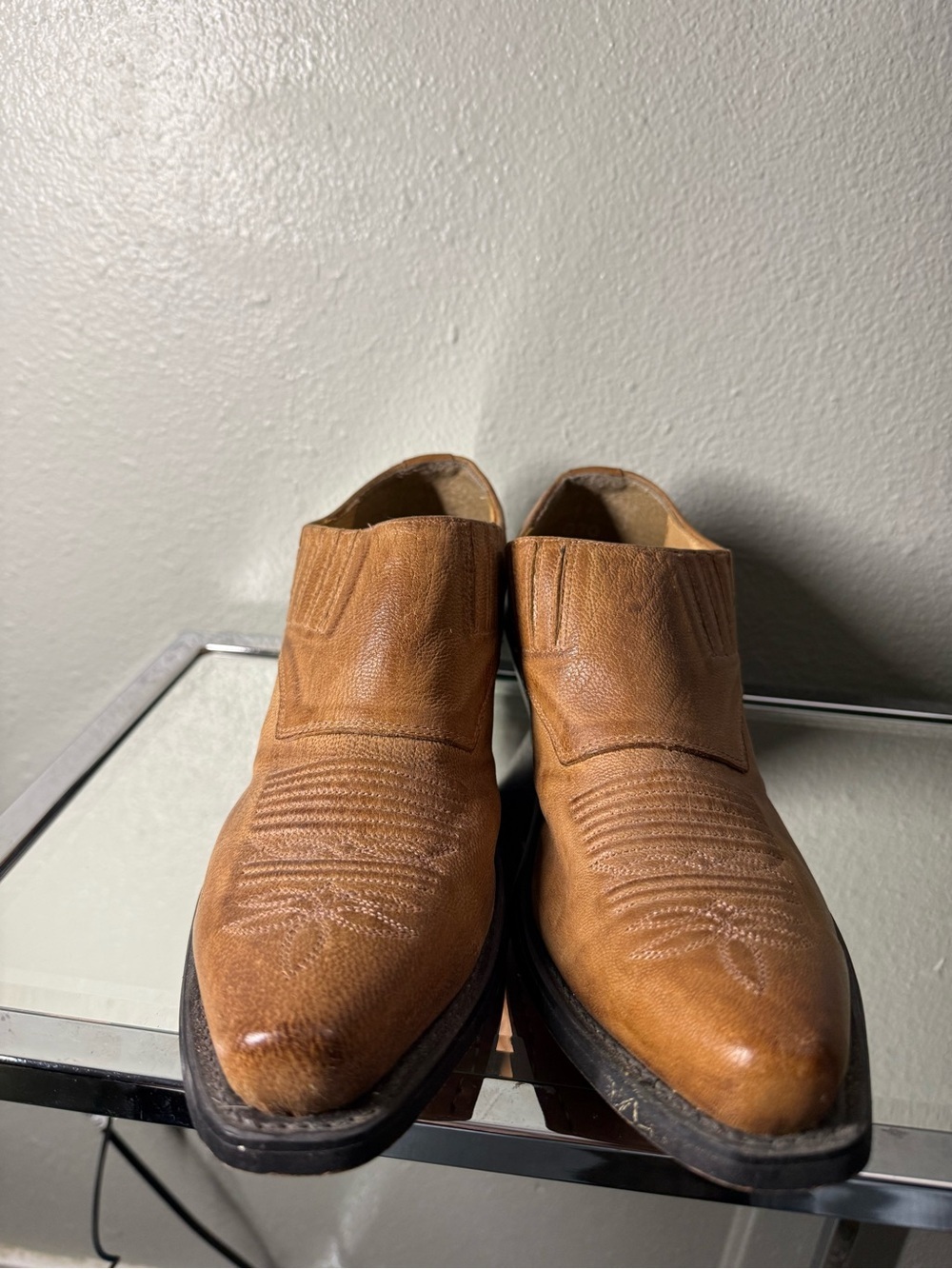 Women’s Brown Leather Western Slip-On Shoes Square Toe Size 7 Made in India - Picture 6 of 8